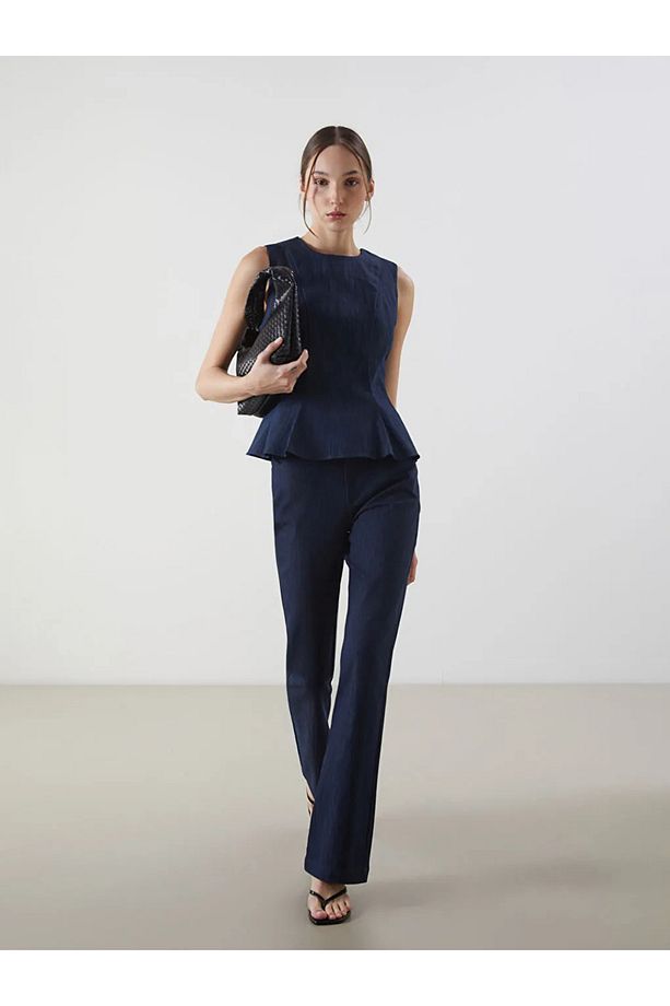 LCW Vision Mavi Dar Fit İspanyol Paça Kadın Pantolon - 1
