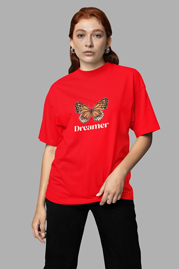 Women/Men 100% Cotton Dreamer Butterfly Transfer Printed Round Neck Short Sleeve Tee