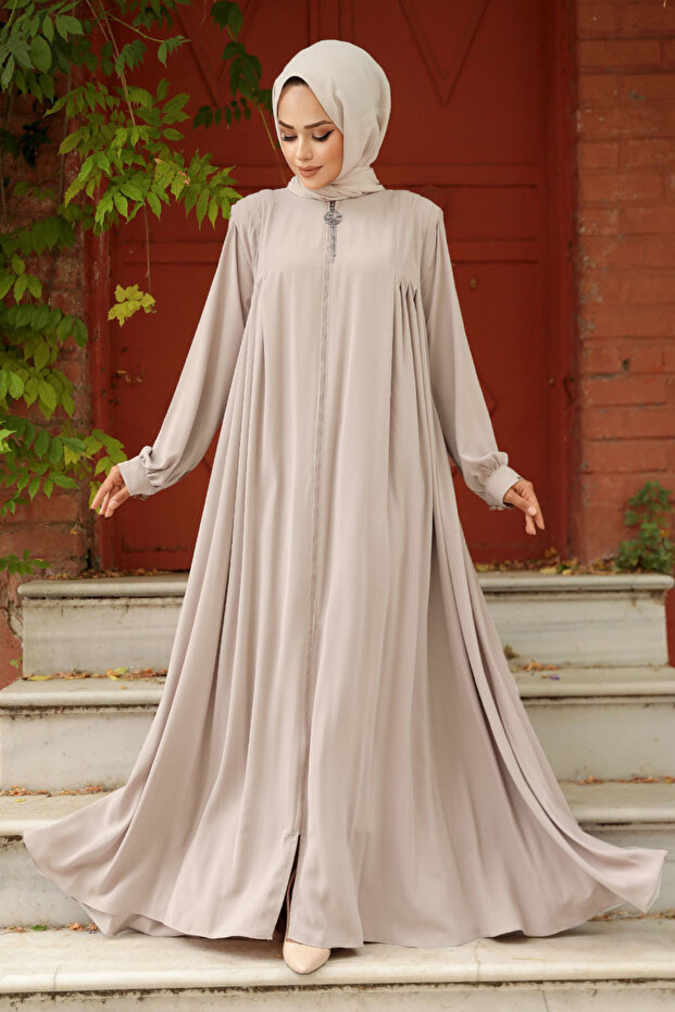 Light Mink Zippered Hijab Ferace -520180AV
