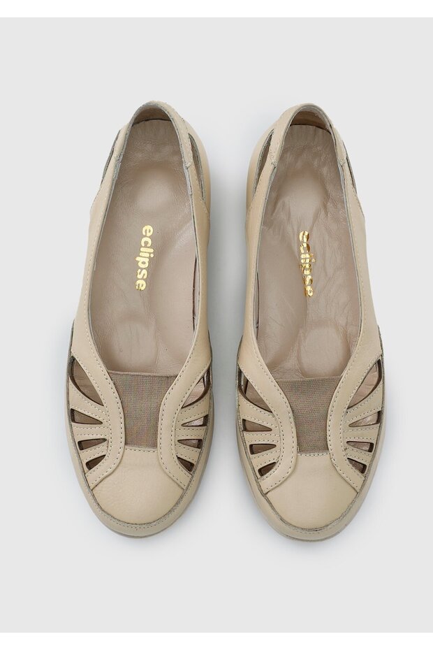 Bej Deri Kadın Ayakkabı - 5