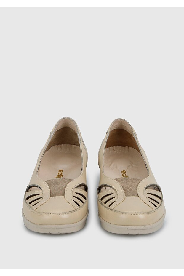 Bej Deri Kadın Ayakkabı - 3