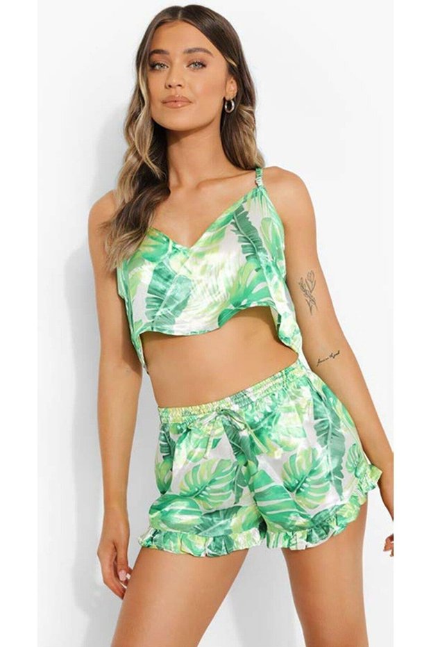 Multicolored Satin Shorts Set