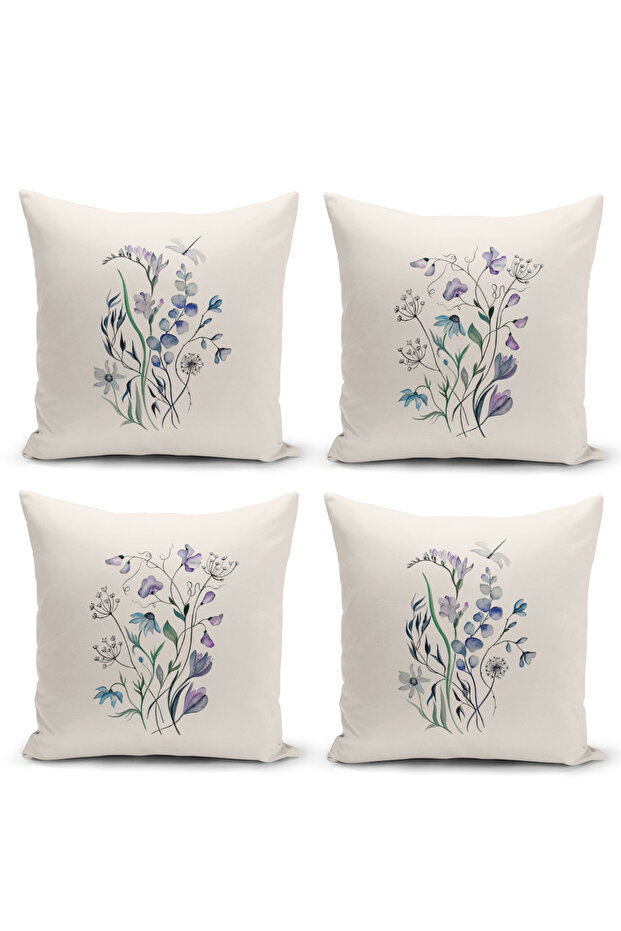 Flower Spring Series Double Sided Digital Printed Set of 4 Throw Pillow Cases (Spring)