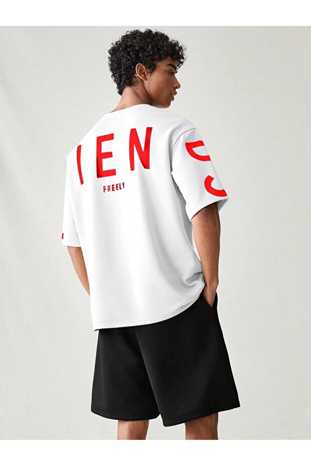 Men's Freely Printed Special Design Oversize Tshirt and Shorts Bottom-Top Set