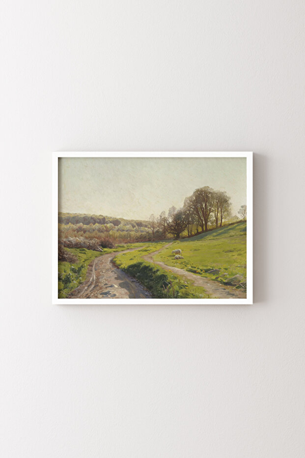Sheep Landscape - White Frame