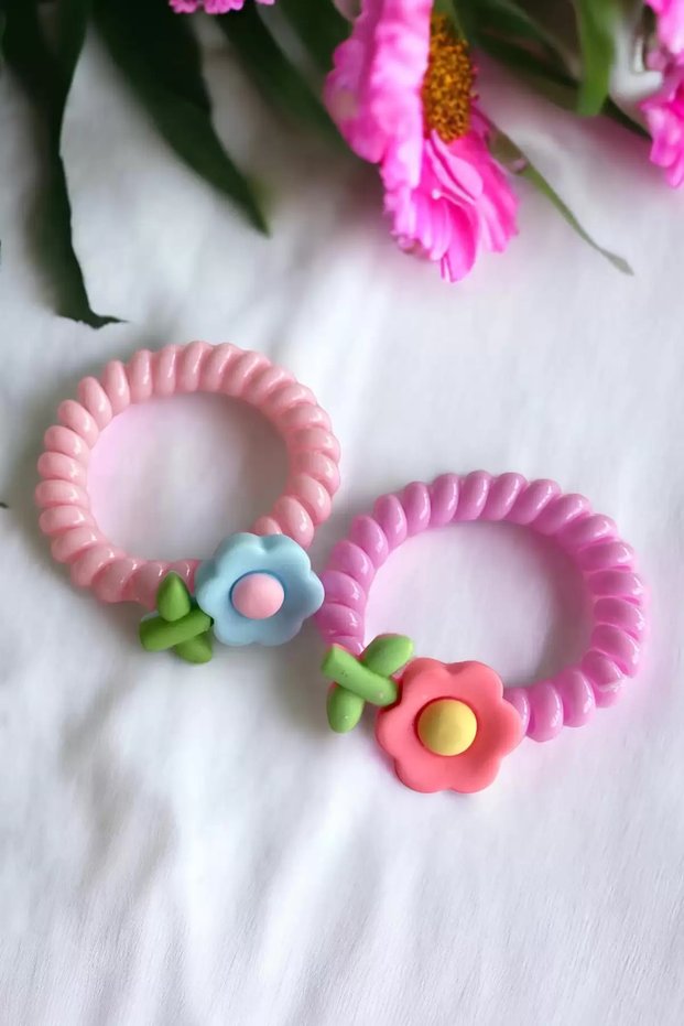 Pink Color 2-Piece Floral Spiral Buckle