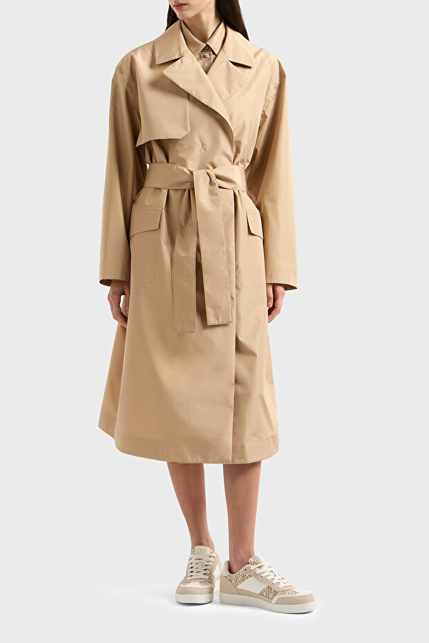 Loose Fit Double Breasted Collar Belt Detailed Long Trench Coat Trench Xw 001176 Af12806 U