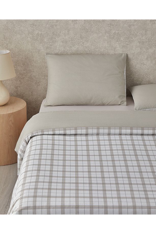 Chic Check Kolay Ütülenir Çift Kişilik Nevresim Takımı 200x220 cm Bej - 3