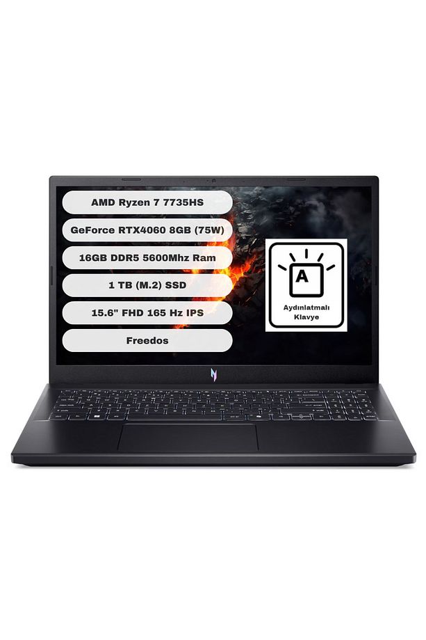 Nitro V15 ANV15-41 GTI116 Amd Ryzen 7 7735HS 16GB 1TB SSD RTX4060 Freedos 15.6" NH.QSFEY.001 - 1