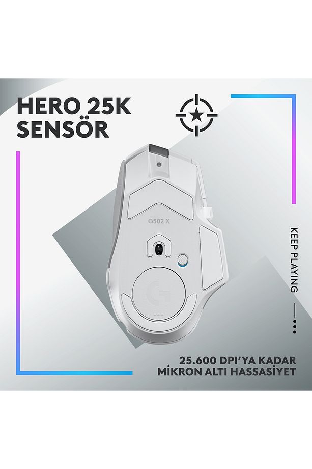 G G502 X Plus Kablosuz HERO 25K Sensörlü RGB Aydınlatmalı Oyuncu Mouse - Beyaz - 5