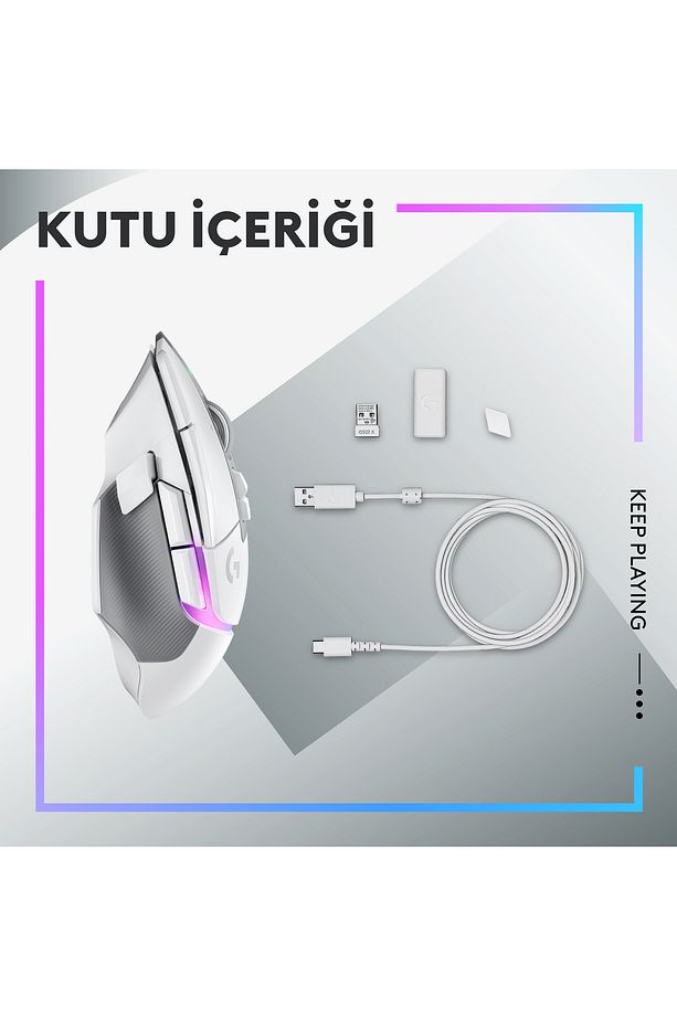 G G502 X Plus Kablosuz HERO 25K Sensörlü RGB Aydınlatmalı Oyuncu Mouse - Beyaz - 10