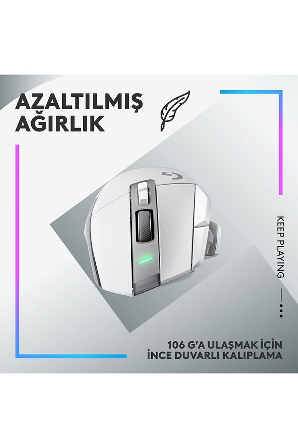 G G502 X Plus Kablosuz HERO 25K Sensörlü RGB Aydınlatmalı Oyuncu Mouse - Beyaz - 9