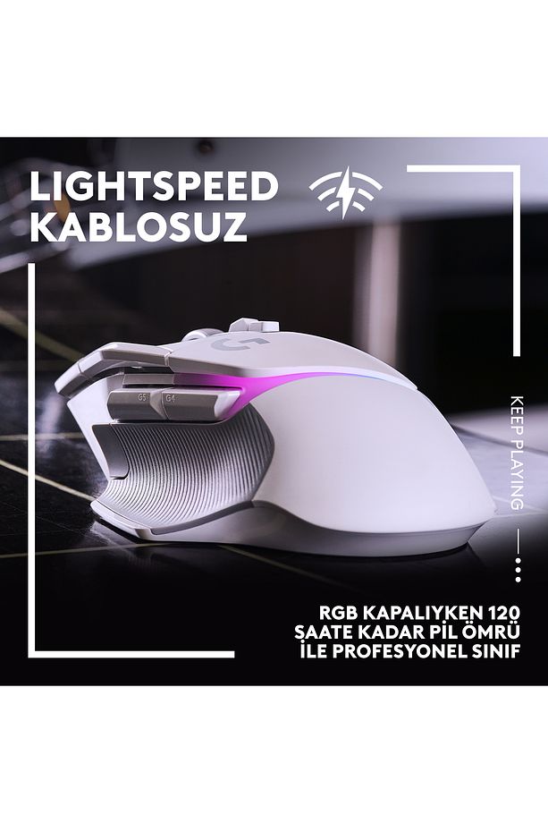G G502 X Plus Kablosuz HERO 25K Sensörlü RGB Aydınlatmalı Oyuncu Mouse - Beyaz - 4