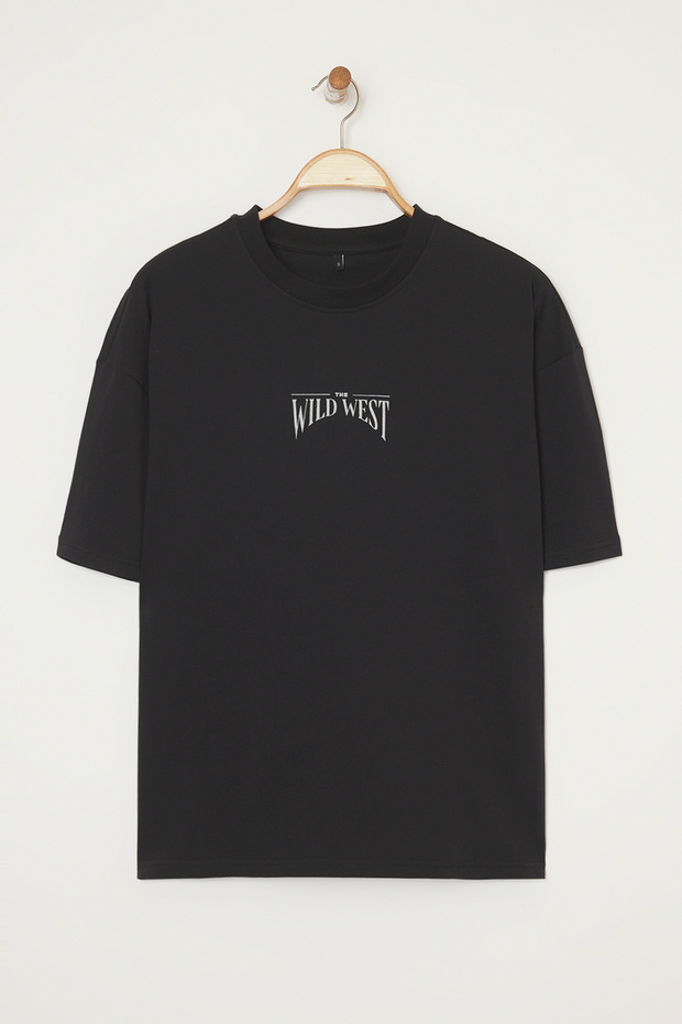 Büyük Beden Siyah Oversize/Geniş Kesim %100 Pamuklu T-Shirt TMNSS25BF00008 - 4
