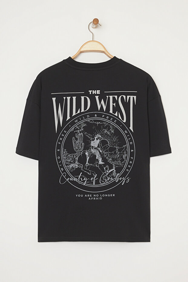 Büyük Beden Siyah Oversize/Geniş Kesim %100 Pamuklu T-Shirt TMNSS25BF00008 - 3