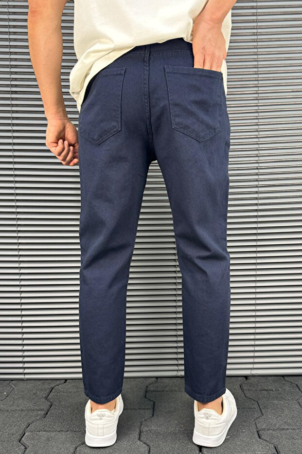 Lacivert Boyfriend Kalıp %100 Pamuklu Kısa Paça Rahat Gabardin Pantolon TMNSS25PL00042 - 2