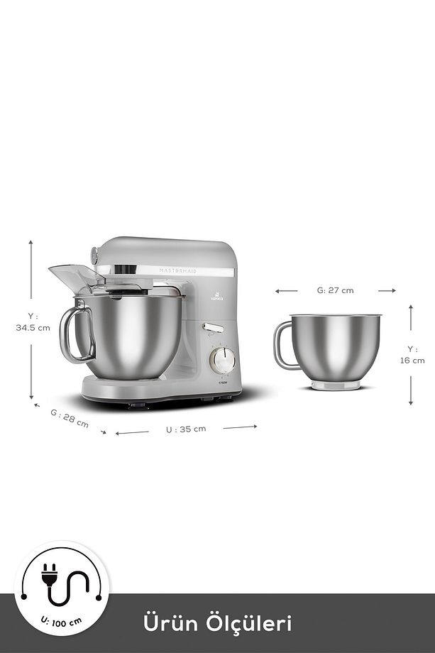 Mastermaid Chef Pro Çift Kollu Stand Mikser Pearl White 1750 W - 3