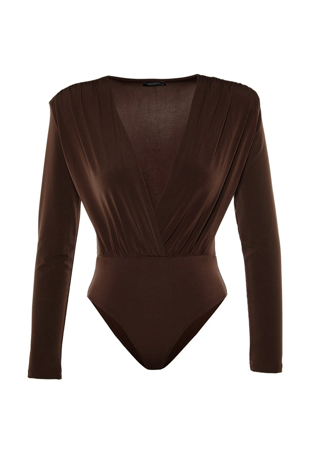 Kahverengi Kruvaze Yaka Örme Body TPRAW22BD0161 - 6