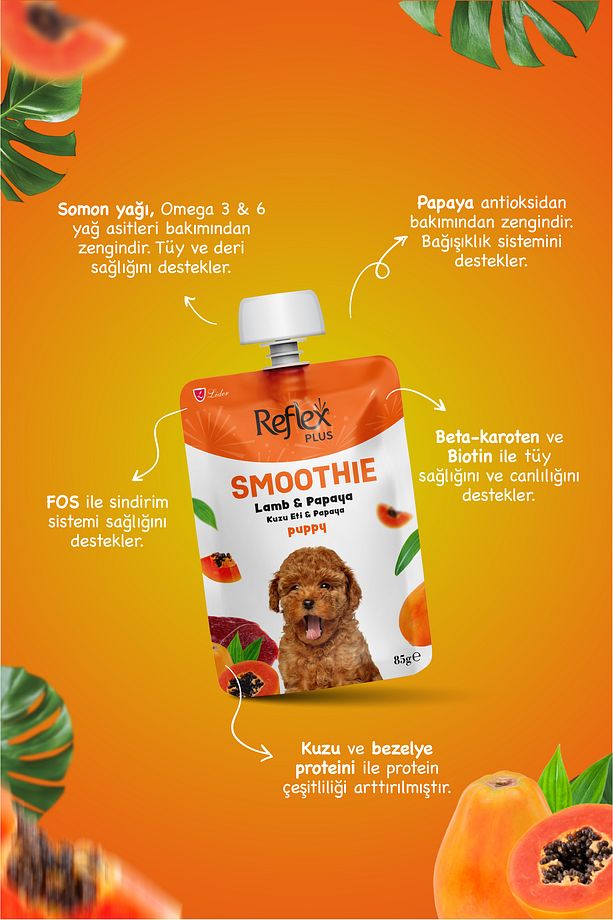 Plus Smoothie / Kuzu Etli ve Papaya Yavru Köpek Sıvı Ödül Maması 85 gr x 6 Adet - 3