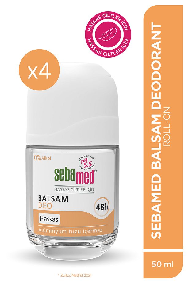 Hassas Ciltlere Özel 48 Saat Etkili Kadın Erkek Balsam Roll-On Deodorant 50ml Set - 4 Adet - 1