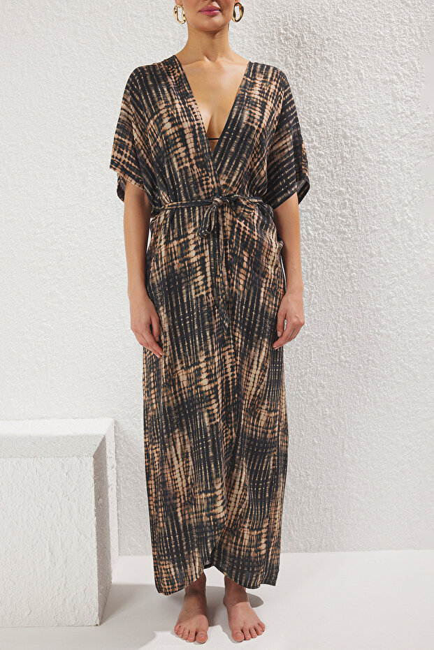 Batik Desenli Dokuma Maxi Plaj Kimono&Kaftan TBESS25KM00027 - 3
