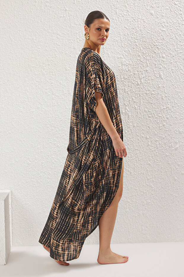 Batik Desenli Dokuma Maxi Plaj Kimono&Kaftan TBESS25KM00027 - 2