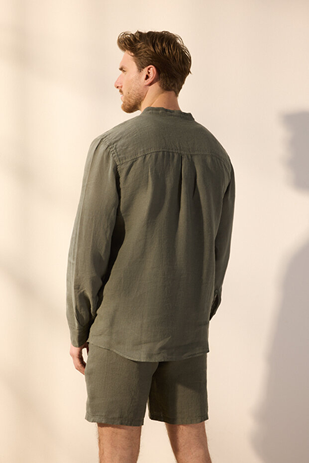 Haki %100 Keten Oversize Fit Gömlek TMNSS25GO00058 - 4
