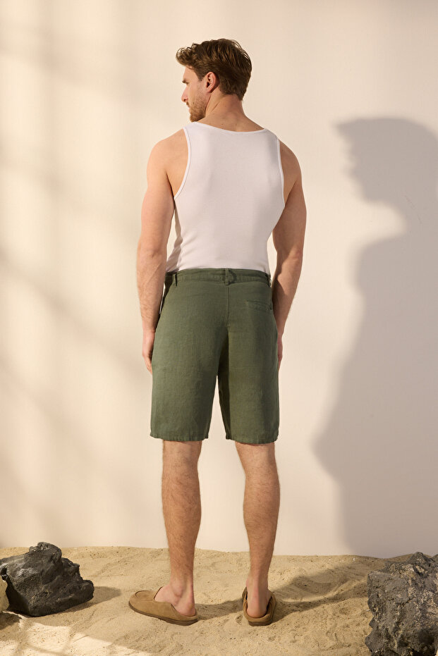 Haki %100 Keten Regular Fit Şort&Bermuda TMNSS25SR00049 - 4
