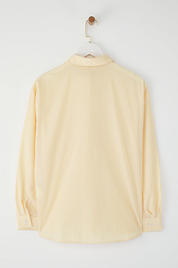 Sarı Çizgili Oversize Geniş Kalıp Dokuma Gömlek TWOAW23GO00359 - 6