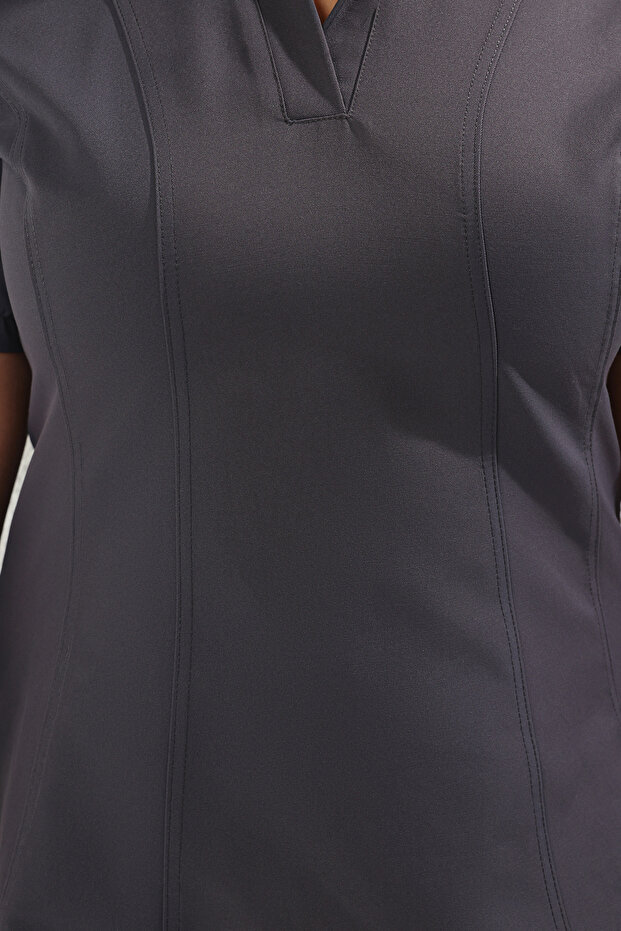 Antrasit Gabardin Dokuma Mini Büyük Beden Elbise TBBSS25AH00205 - 3