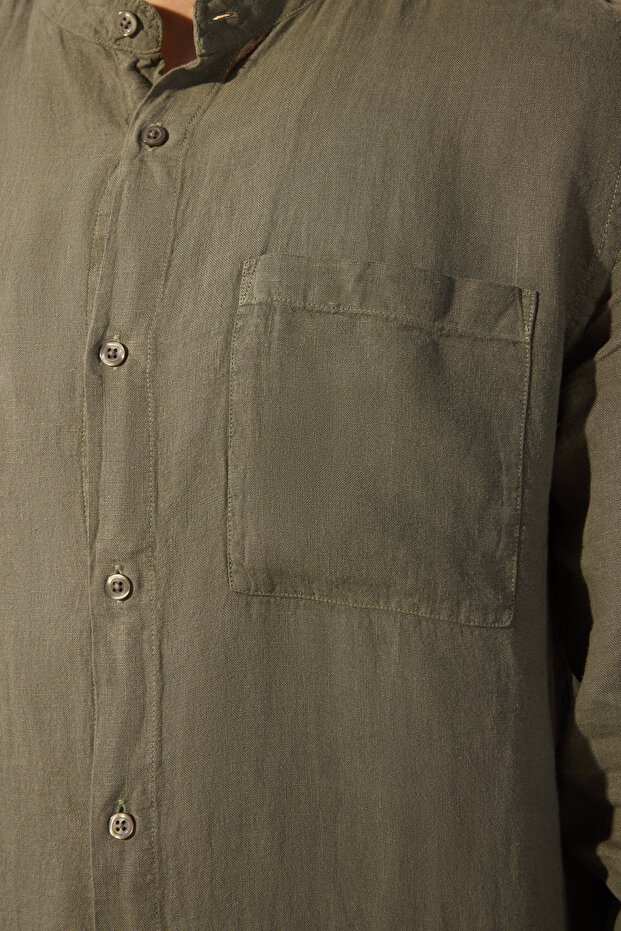 Haki %100 Keten Oversize Fit Gömlek TMNSS25GO00058 - 3