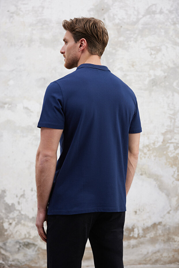 Lacivert Regular/Normal Kesim Fermuarlı %100 Pamuk Polo Yaka T-shirt TMNSS25PO00041 - 4