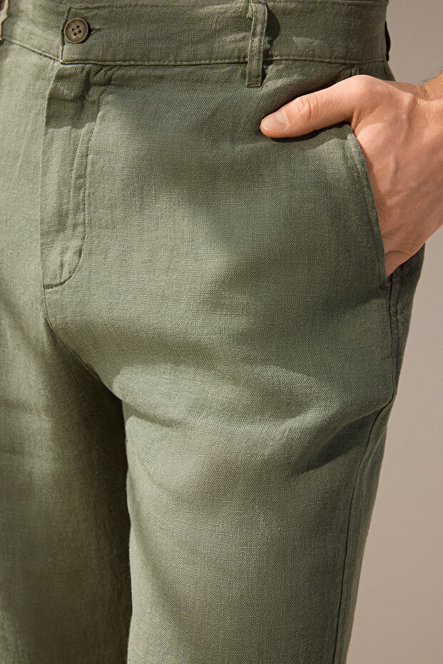 Haki %100 Keten Regular Fit Pantolon TMNSS25PL00029 - 3
