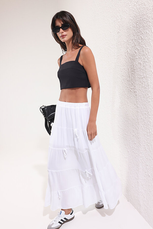 Siyah Askılı Crop Kare Yaka Dokuma Bluz TWOSS25BZ00523 - 2
