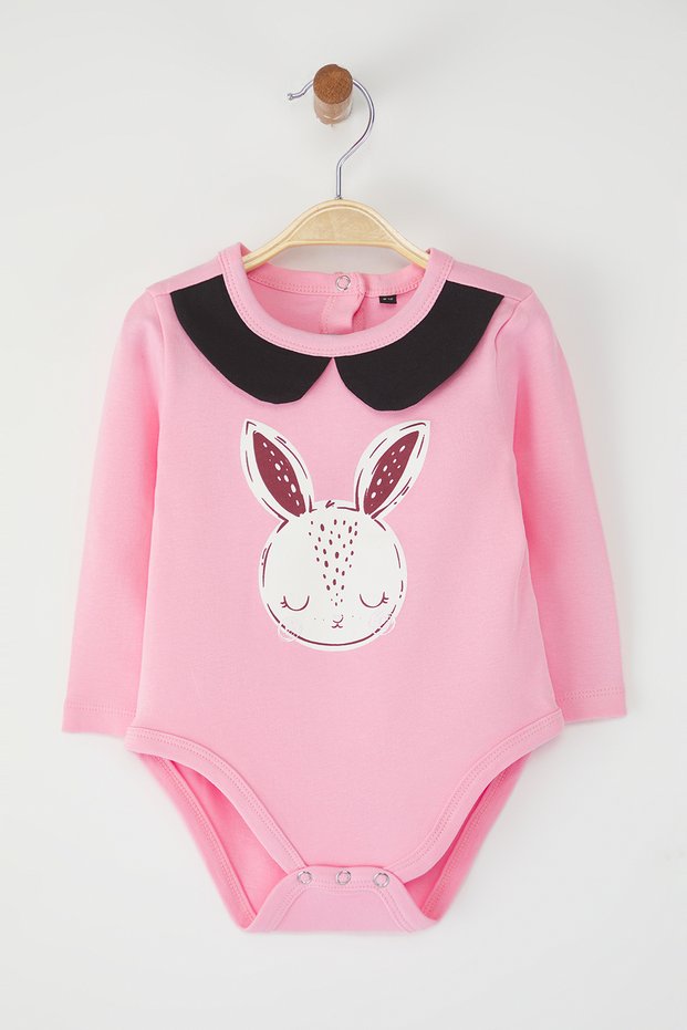 Pink Baby Girl 100% Cotton Rabbit Printed Long Sleeve Baby Bodysuit & Bodysuit Tkdss25Zo00009