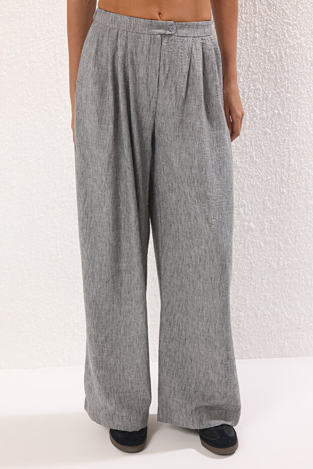 Gri Wide Leg/Geniş Paça Dokuma Pantolon TWOSS25PL00107 Palazzo - 3