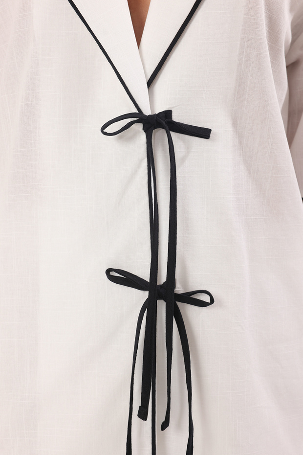 Ekru Dokuma Biyeli Plaj Mini Kimono-Etek Takım TBESS25AU00078 - 4