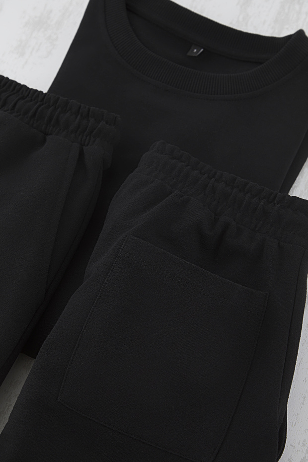 Siyah Oversize/Geniş Kesim 3 Parça T-Shirt/Şort/Eşofman Altı Eşofman Takımı TEDSS25EM00000 - 4