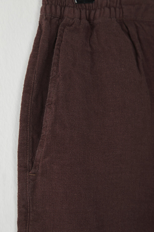 Kahverengi Limited Edition %100 Keten Regular Fit Şort & Bermuda TMNSS24SR00050 - 6