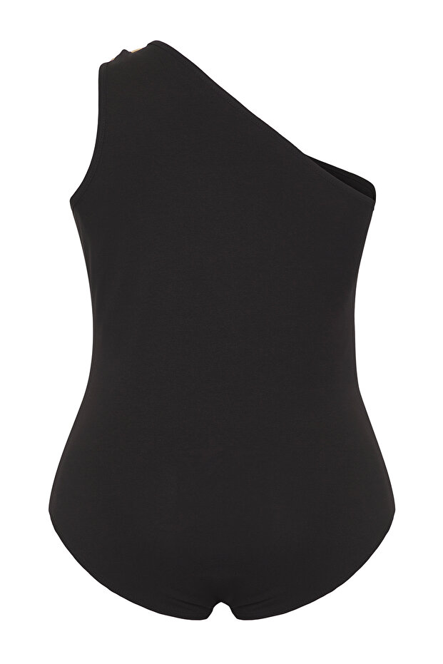 Siyah Aksesuar Detaylı Örme Büyük Beden Çıtçıtlı Body TBBSS25CS00004 - 7