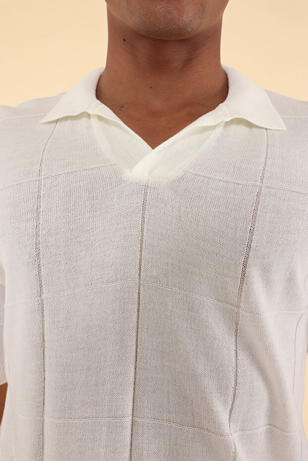 Ekru Regular Unisex Dokulu Triko Polo Yaka T-shirt TMNSS25PO00024 - 5