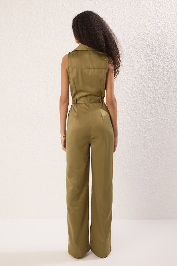Yeşil Kemerli Geniş Paça Tulum TWOSS25TU00036 - 4