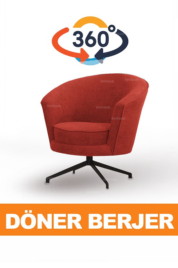 360 Turuncu Döner Berjer - Modern Tekli Koltuk - 4
