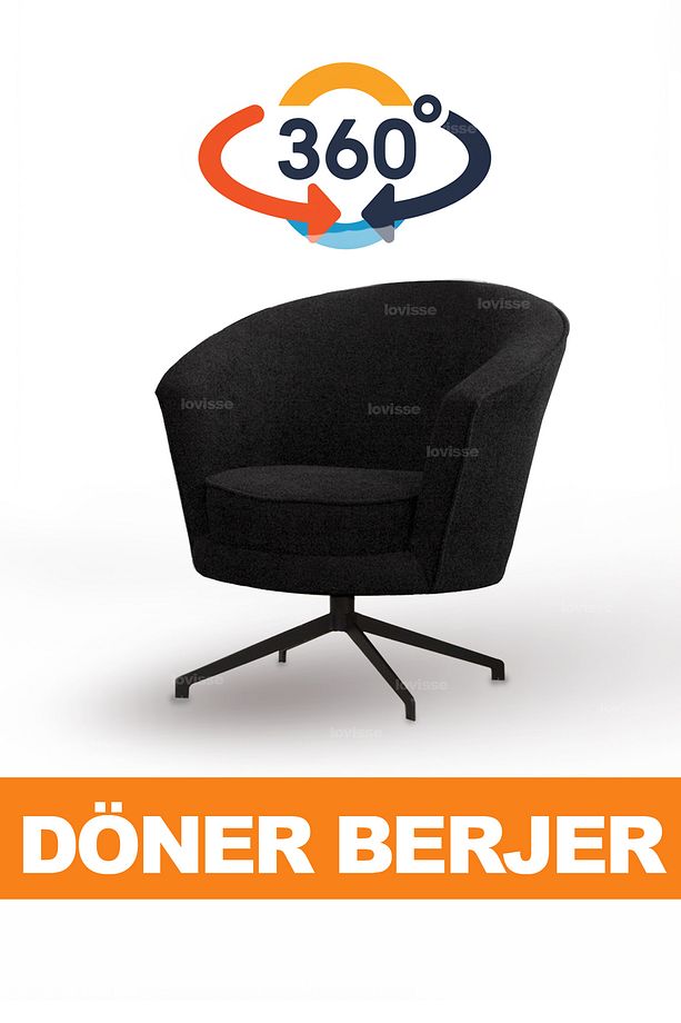 Siyah 360 Döner Berjer - Modern Tekli Koltuk - Siyah - Ofis koltuğu - 2