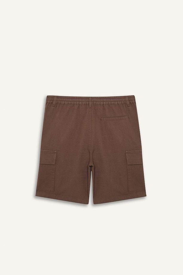 %100 Pamuk Regular Kargo Cepli Keten Görünümlü Bermuda Şort E7799ax25sp - 3
