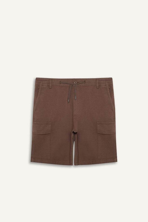 %100 Pamuk Regular Kargo Cepli Keten Görünümlü Bermuda Şort E7799ax25sp - 1