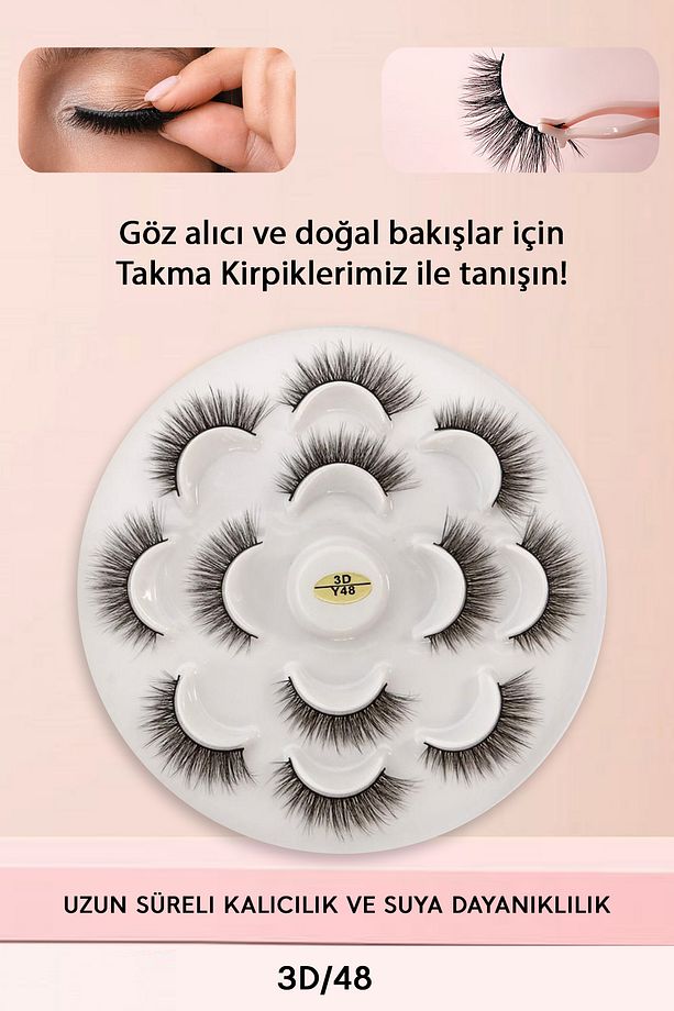 İpek Takma Kirpik 7 Çift 3d-48 Yoğun Hacimli Görünüm Sdgnh 1038993 - 1