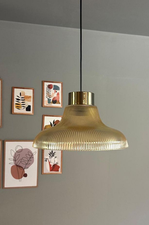 Stark Cam Bal Rengi Tekli Avize Plafonyer Rozans Başlık Retro Sarkıt Lamba Salon Aydınlatma - 5