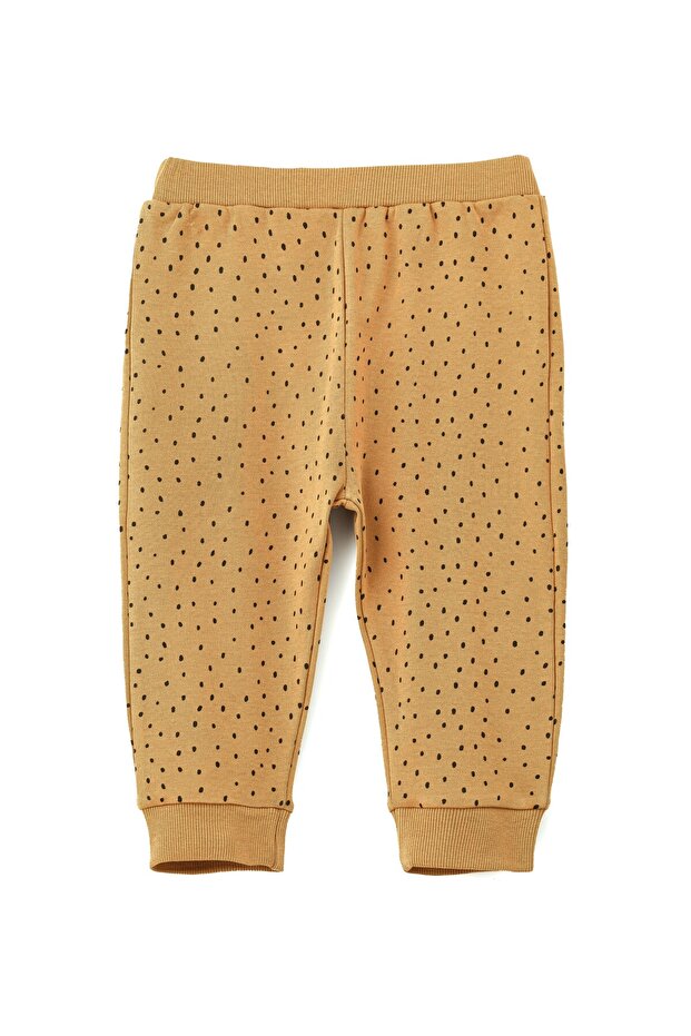 Warm Brown Knitted Cotton Pants with Polka Dots for Toddlers