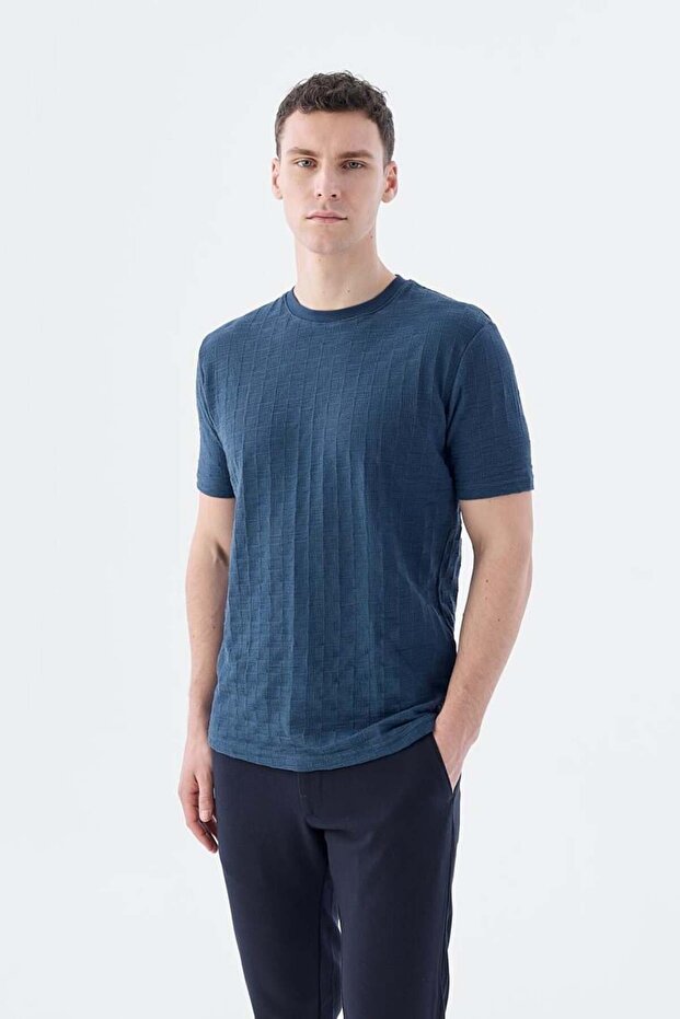 Navy Blue Slim Fit Knitwear Crew Neck T-Shirt
